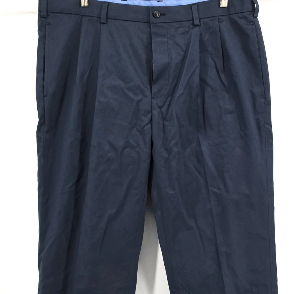 Brooks Brothers Advantage Chino Pants Mens W40 L30 Navy Blue Pleated Traditional